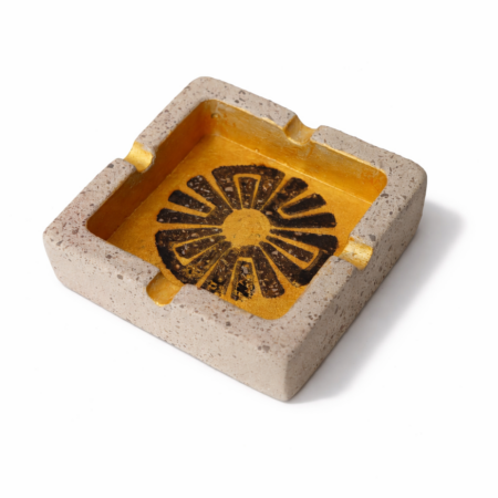 Handmade concrete ashtray Orvyn with gold interior design 9x9x3 cm minimal decorative ashtray