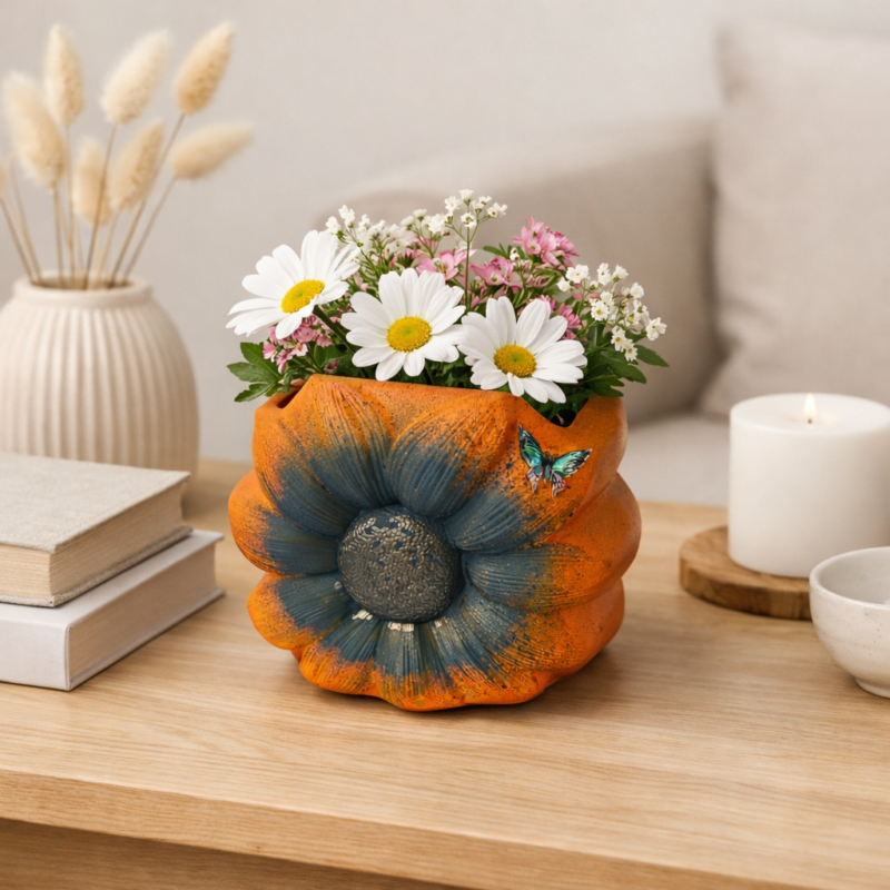 HELIA handmade concrete flower vase – διακοσμητικό βαζάκι σκυρόδεμα για κακτάκι ή στυλό 9x9 cm