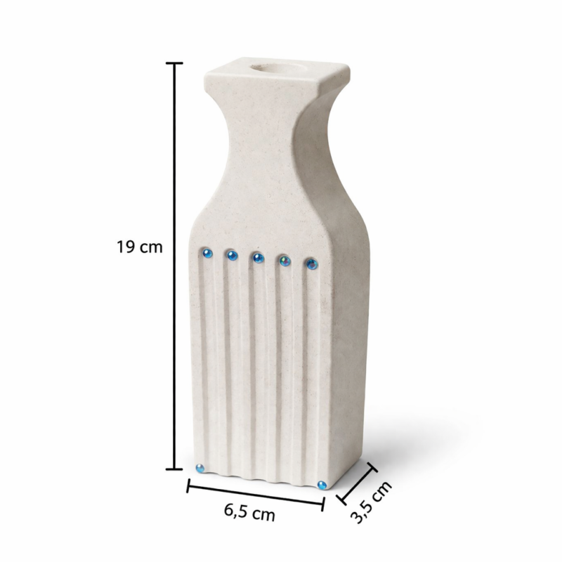 7 Atene χειροποίητο λευκό βάζο από microcement marble type με 7 γαλάζιες διακοσμητικές λεπτομέρειες