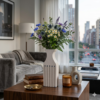 7 Atene χειροποίητο λευκό βάζο από microcement marble type με 7 γαλάζιες διακοσμητικές λεπτομέρειες
