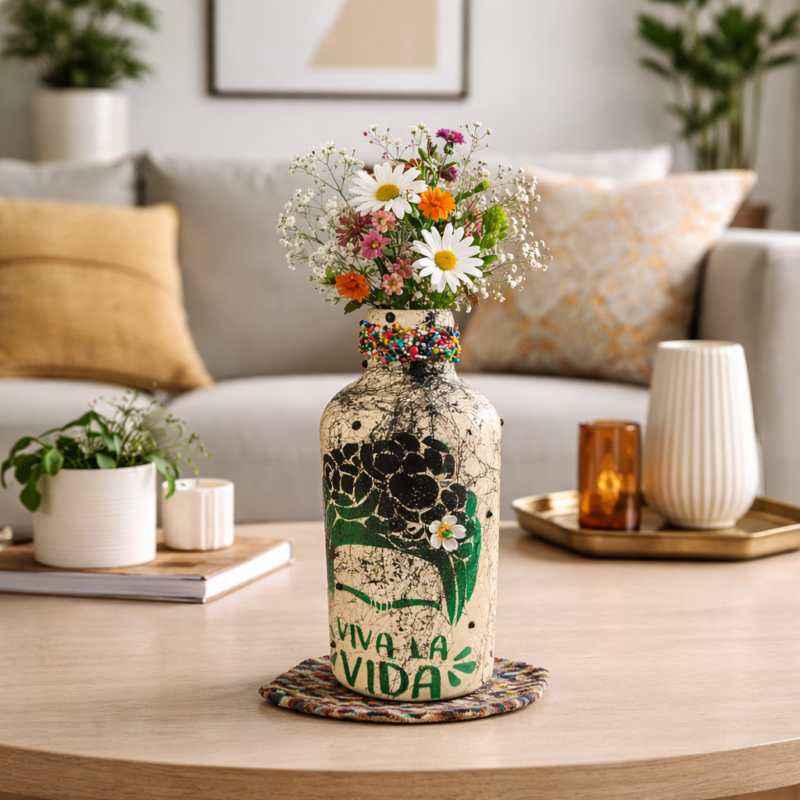 Verdelle χειροποίητο διακοσμητικό βάζο με floral σχέδιο, artistic λεπτομέρειες και ιδιαίτερο design από το DecoCorn