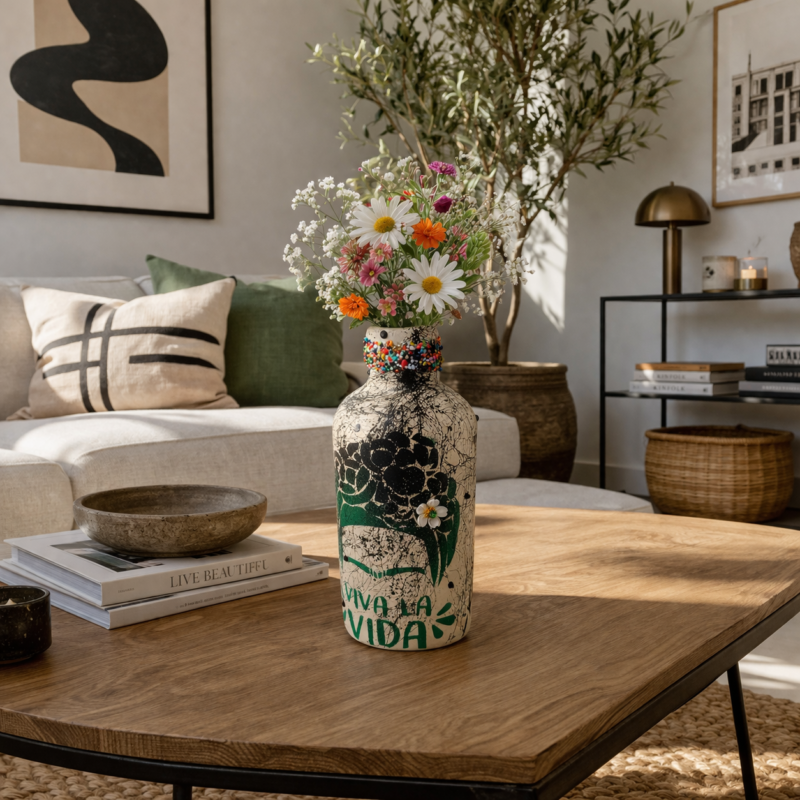 Verdelle χειροποίητο διακοσμητικό βάζο με floral σχέδιο, artistic λεπτομέρειες και ιδιαίτερο design από το DecoCorn