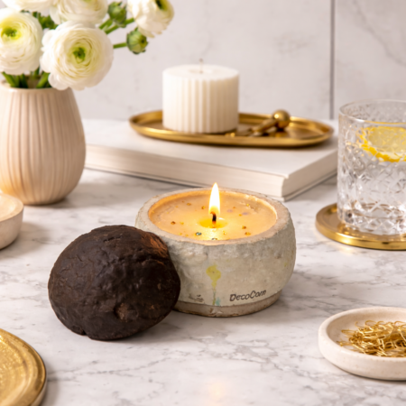 Luxury χειροποίητο κερί DecoCorn από σκυρόδεμα με καπάκι, αναμμένο, artistic decorative candle 895g