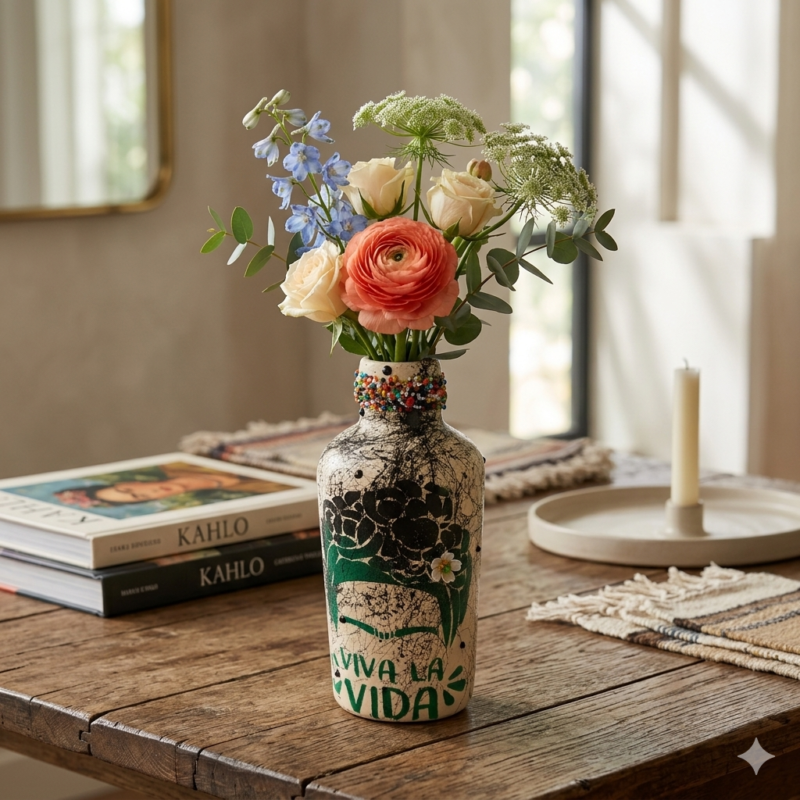 Verdelle χειροποίητο διακοσμητικό βάζο με floral σχέδιο, artistic λεπτομέρειες και ιδιαίτερο design από το DecoCorn