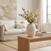 Χειροποίητο λευκό βάζο Gold Crest από microcement με μπεζ γεωμετρικές λεπτομέρειες και χρυσό στόμιο αγιογραφίας