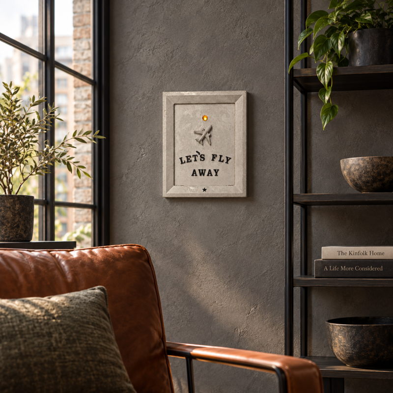 AthensFly χειροποίητο κάδρο με αεροπλάνο σε industrial σαλόνι